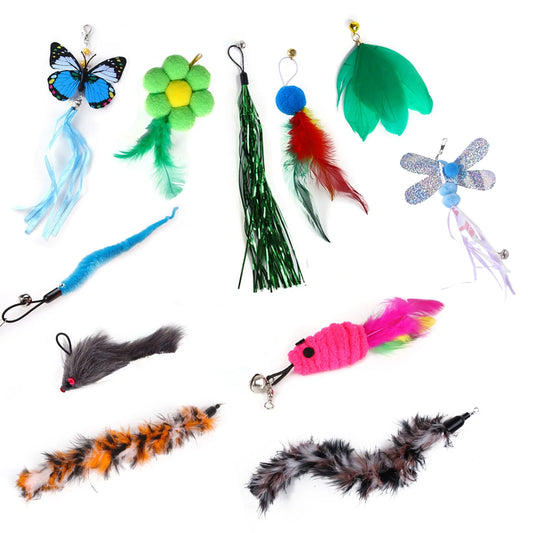 Deluxe 11 PCS Cat Feather Toy Set - Interactive Refills with Bells for Engaging Playtime Fun!