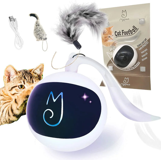 Engaging Cat Toy Bundle: Interactive Automatic Moving Ball with Classic Mice & Feather - Smart Electric Teaser, USB Rechargeable for Kittens and Pets
